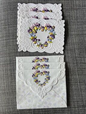 Carol Wilson Fine Arts Pansies 3 Embossed Note Cards w/Envelopes